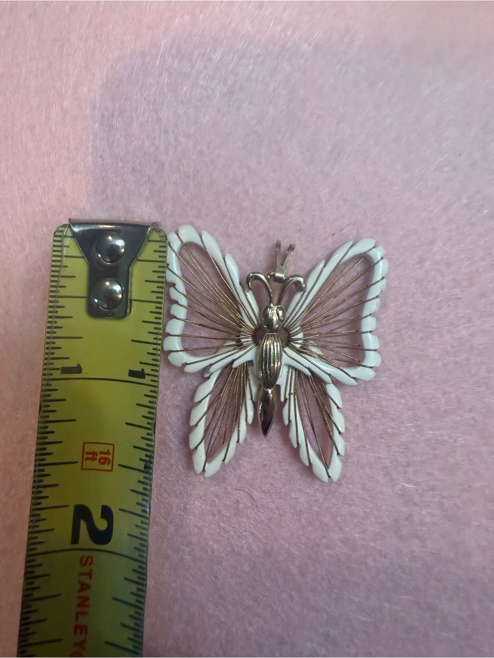 Vintage White Enamel & Gold Butterfly Charm